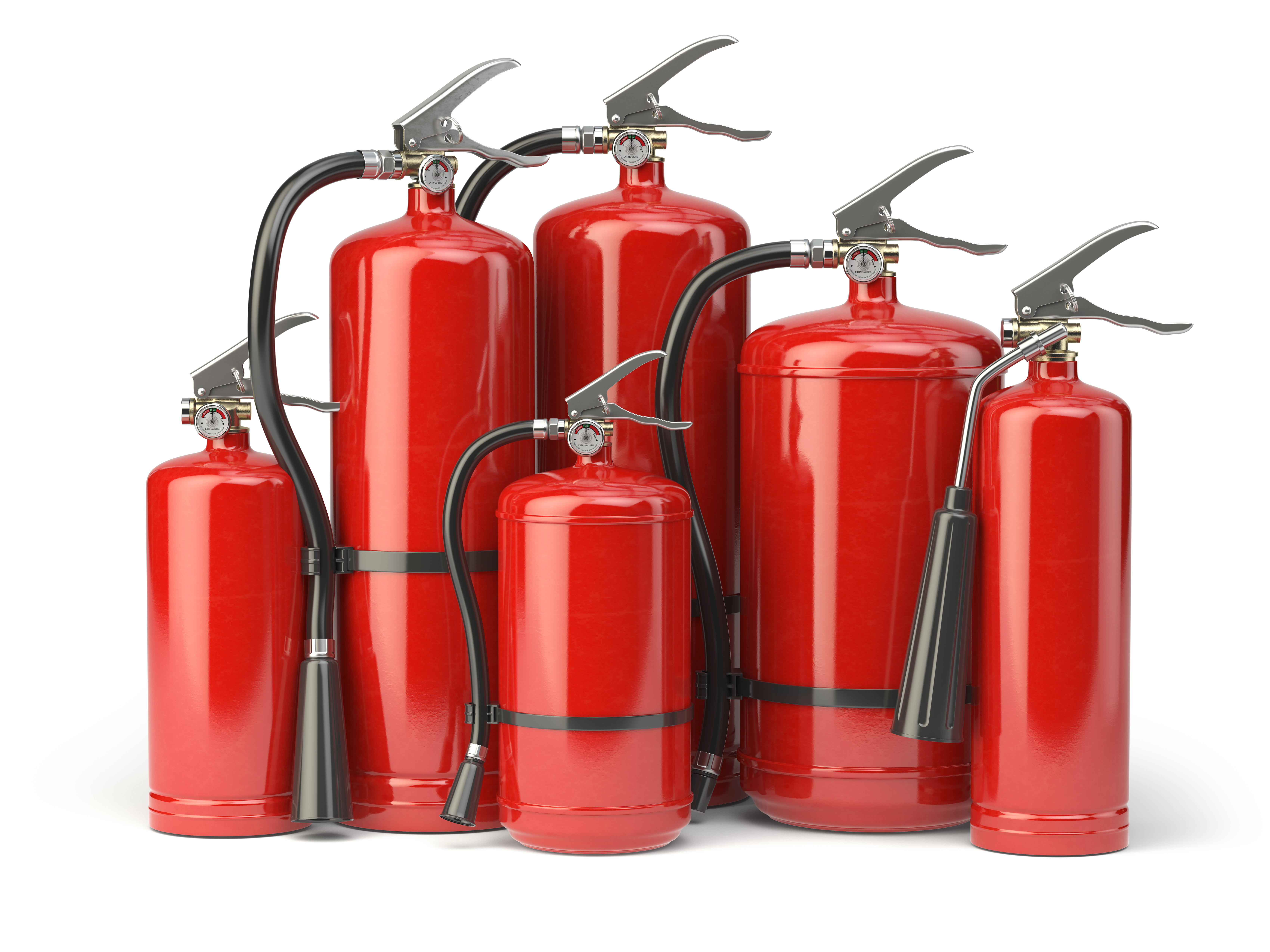 Fire,Extinguishers,Isolated,On,White,Background.,Various,Types,Of,Extinguishers.